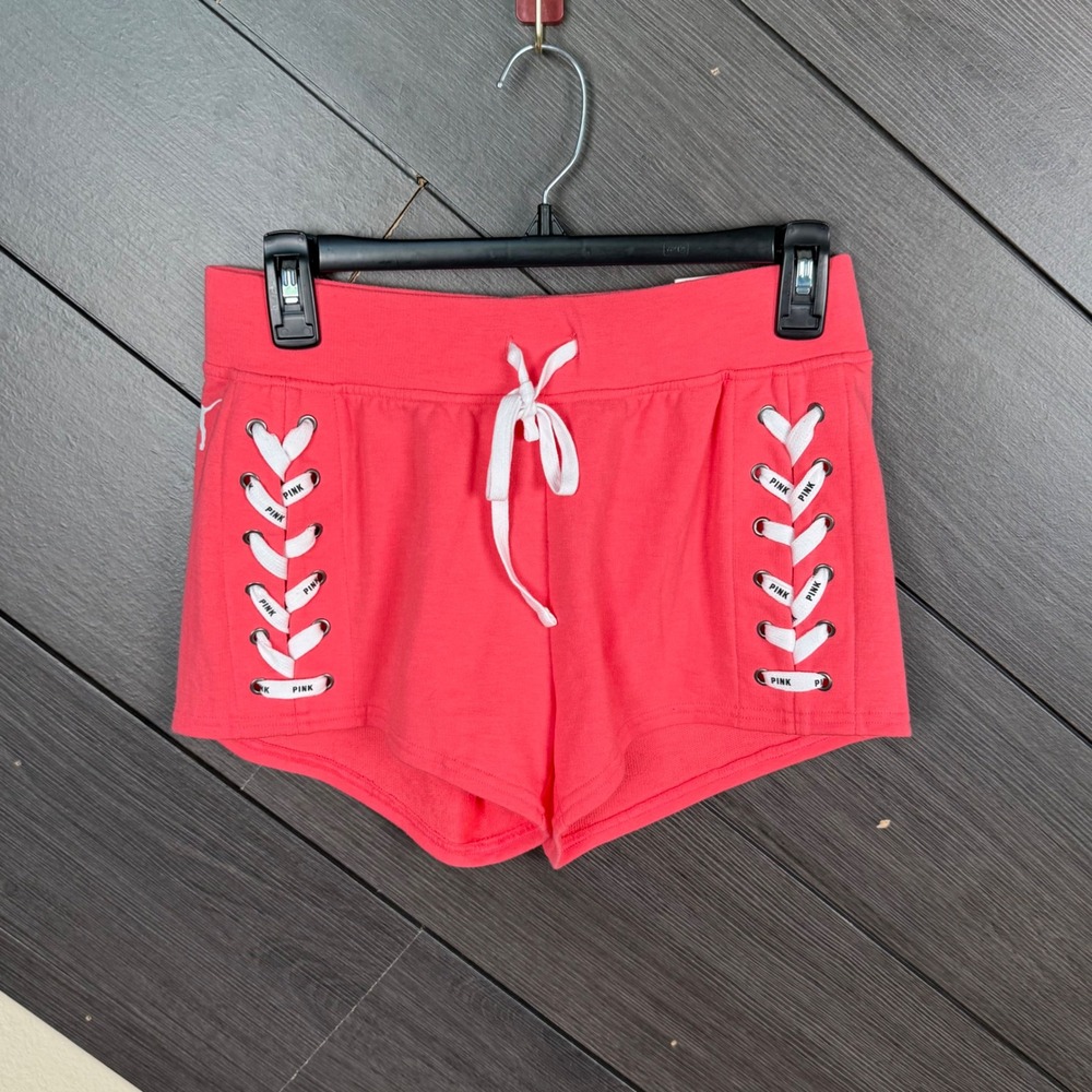 PINK Victoria's Secret Lace Up Lounge Shorts XS Hot Pink Y2K Corset NWT